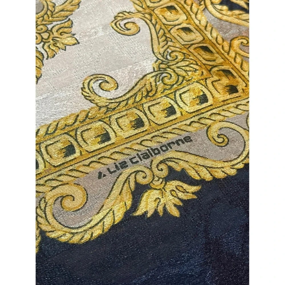 Liz Claiborne Made In Italy Scarf Baroque Gold Navy Blue Luxury Accessory
